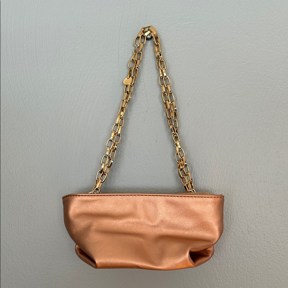 Anthropologie Rose Gold Vegan Mini Bag with Removable Gold Chain NWOT